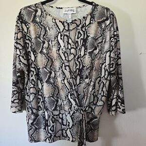 Joseph Ribkoff Stretch Dress Top Snake Print Tie Waist 6